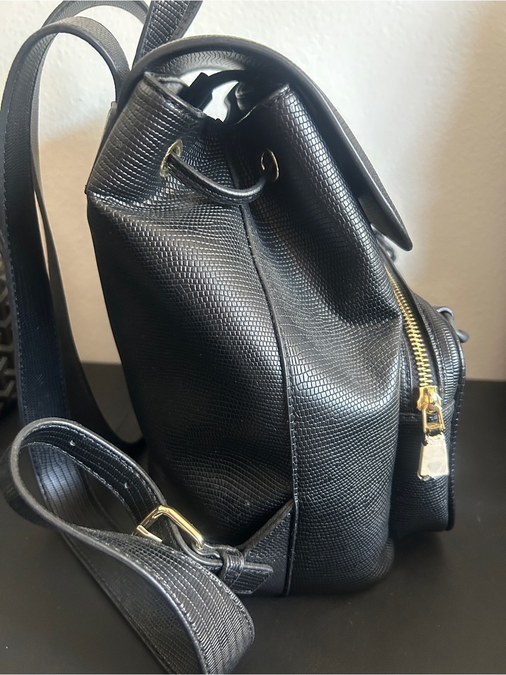 Love Moschino Black Leather Backpack with Drawstring & Black Heart Chain NWT - Picture 7 of 9